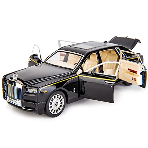 TGRCM-CZ 1:24 Rolls-Royce Phantom Modellauto, Zinklegierung, Rückziehspielzeug, Druckguss-Spielzeugautos mit Sound und Licht, für Kinder, Jungen, Mädchen, Geschenk (schwarz) von TGRCM-CZ