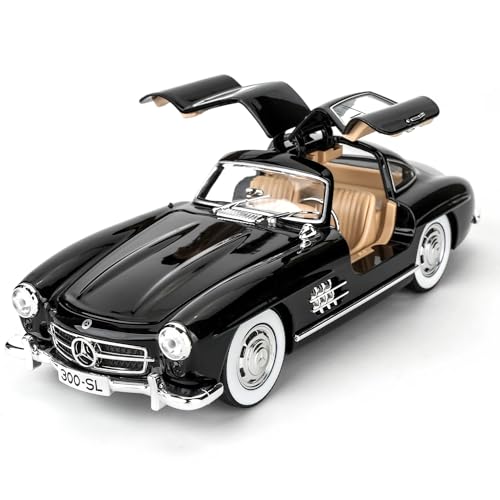 TGRCM-CZ Benz 300 SL Classic Cars Modell Auto, Zink Legierung Pull Back Spielzeugauto mit Ton und Licht für Kinder Jungen Mädchen Geschenk (schwarz) von TGRCM-CZ