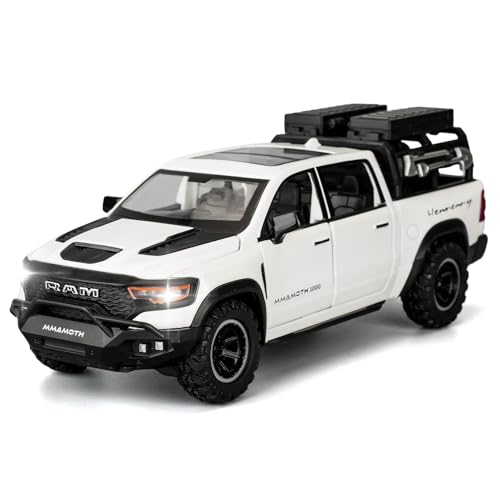 TGRCM-CZ Dodge Ram Mammoth Pick-Up Truck Modell Auto, Zink Legierung Pull Back Spielzeugauto mit Ton und Licht für Kinder Jungen Mädchen Geschenk (Weiß) von TGRCM-CZ