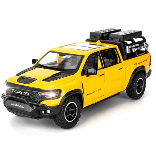 TGRCM-CZ Dodge Ram Mammoth Pick-Up Truck Modell Auto, Zink Legierung Pull Back Spielzeugauto mit Ton und Licht für Kinder Jungen Mädchen Geschenk (gelb) von TGRCM-CZ