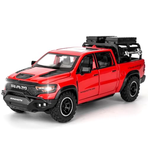 TGRCM-CZ Dodge Ram Mammoth Pick-Up Truck Modell Auto, Zink Legierung Pull Back Spielzeugauto mit Ton und Licht für Kinder Jungen Mädchen Geschenk (rot) von TGRCM-CZ