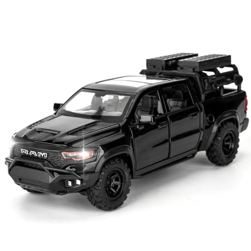 TGRCM-CZ Dodge Ram Mammoth Pick-Up Truck Modell Auto, Zink Legierung Pull Back Spielzeugauto mit Ton und Licht für Kinder Jungen Mädchen Geschenk (schwarz) von TGRCM-CZ