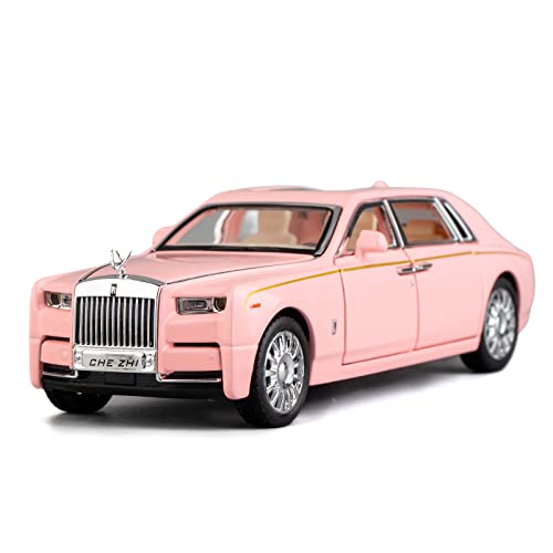 TGRCM-CZ Kompatibel für 1/32 Rolls-Royce Phantom Modellauto Spielzeugauto mit Sound und Licht für Kinder Junge Mädchen, Metallkörper Tür geöffnet Rosa von TGRCM-CZ