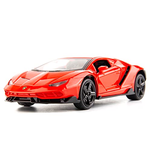 TGRCM-CZ Kompatibel mit 1:32 Lamborghini LP770 Modell-Rückziehauto, Spielzeugauto mit Sound und Licht für Kinder, Jungen, Mädchen, Metallkörper, Tür geöffnet, Rot von TGRCM-CZ