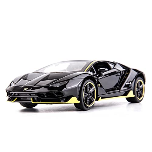 TGRCM-CZ Kompatibel mit 1:32 Lamborghini LP770 Modell-Rückziehauto, Spielzeugauto mit Sound und Licht für Kinder, Jungen, Mädchen, Metallkörper, Tür geöffnet, Schwarz von TGRCM-CZ