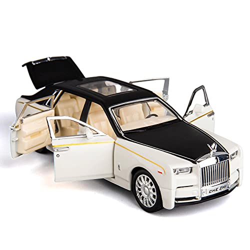 TGRCM-CZ Kompatibel mit 1/32 Rolls-Royce Phantom Modellauto Spielzeugauto mit Sound und Licht für Kinder, Jungen und Mädchen, Metallkörper, Tür geöffnet, Weiß von TGRCM-CZ