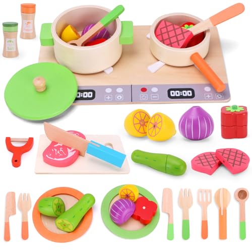 TGTT Kinderküche Zubehör Holz, Spielküche Zubehör, Holzspielzeug Inklusive Topfset Küchenspielzeug und Obst zum Schneiden, Kinderküche Rollenspiele Jungen und Mädchen Geschenke 3 Jahre TGTT Kinderküche Zubehör Holz, Spielküche Zubehör, Holzspielzeug Inklusive Topfset Küchenspielzeug und Obst zum Schneiden, Kinderküche Rollenspiele Jungen und Mädchen Geschenke 3 Jahre von TGTT