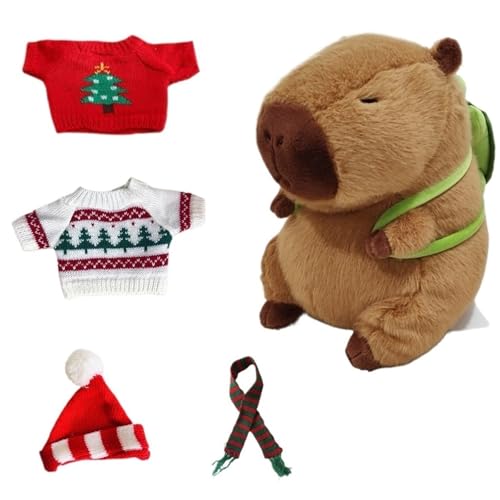 Plüsch-Capybara, niedliches Plüschpuppen-Outfit, Zubehör, lustiges interaktives Spielzeug, Partyzubehör for Jungen und Mädchen, for Anziehen, niedliche Plüschpuppe(Turtle Backpack A,High22cm) von THBGTCNQ