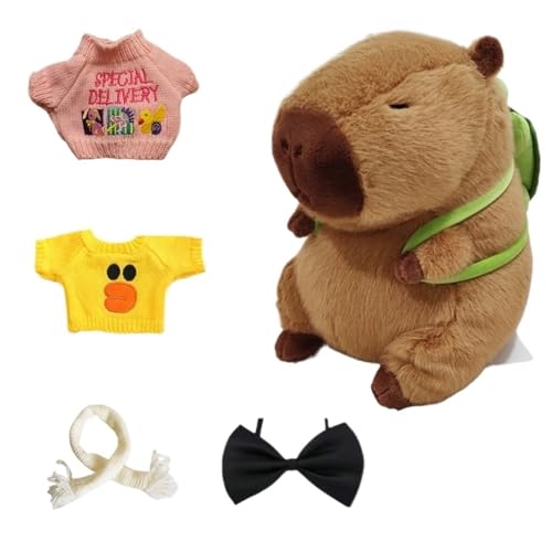 Plüsch-Capybara, niedliches Plüschpuppen-Outfit, Zubehör, lustiges interaktives Spielzeug, Partyzubehör for Jungen und Mädchen, for Anziehen, niedliche Plüschpuppe(Turtle Backpack B,High22cm) von THBGTCNQ