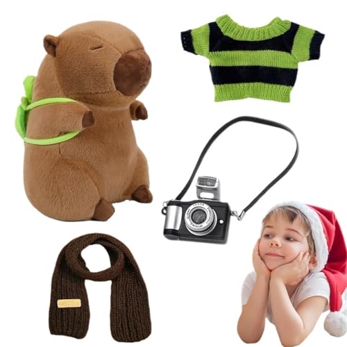 THBGTCNQ Capybara Plüschpuppenspielzeug, niedliches Capybara-Plüschkissen, kleine Kamera, Anziehzubehör, Plüschtierpuppe, geeignet for Kinder und Mädchen(Capybara A) von THBGTCNQ