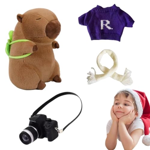 THBGTCNQ Capybara Plüschpuppenspielzeug, niedliches Capybara-Plüschkissen, kleine Kamera, Anziehzubehör, Plüschtierpuppe, geeignet for Kinder und Mädchen(Capybara B) von THBGTCNQ