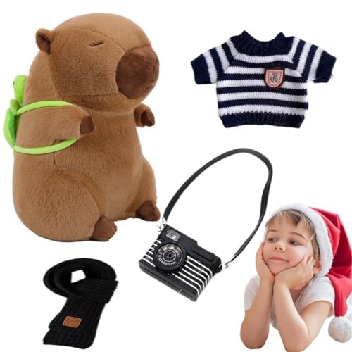 THBGTCNQ Capybara Plüschpuppenspielzeug, niedliches Capybara-Plüschkissen, kleine Kamera, Anziehzubehör, Plüschtierpuppe, geeignet for Kinder und Mädchen(Capybara C) von THBGTCNQ