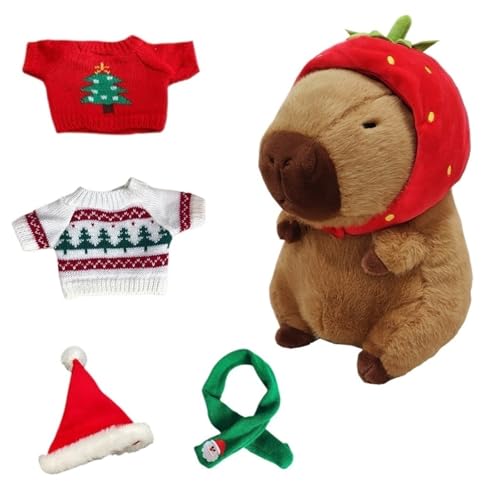 THBGTCNQ Plüsch-Capybara, niedliches Plüschpuppen-Outfit, Zubehör, lustiges interaktives Spielzeug, Partyzubehör for Jungen und Mädchen, for Anziehen, niedliche Plüschpuppe(Strawberry,High22cm) von THBGTCNQ