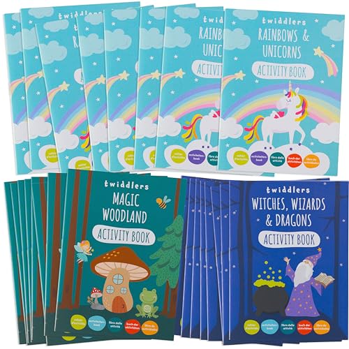 THE TWIDDLERS - 24 Fantasie-Rätselbücher für Kinder, A6 - Malbuch mit Fabelwesen mit Rätseln, Märchentaschenbuch - Fehlersuchbuch für Kinder - Zählen, Zeichnen, Finde den Fehler, Alter 4-8 Jahre von THE TWIDDLERS