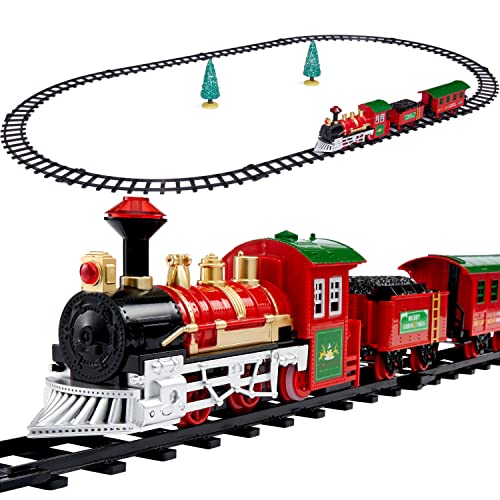 THE TWIDDLERS Weihnachtszug Set 15-teilig 130x70cm - LED Eisenbahn Zug Deko Batteriebetrieben - Weihnachtsdekoration für Weihnachtsbaum, Fenster & Kinderzimmer von THE TWIDDLERS