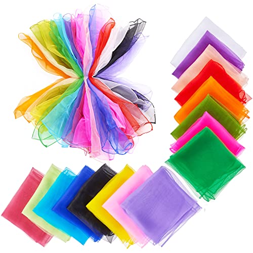 THE TWIDDLERS - 32 Mehrfarbige Tanzschals für Babys - Sensory Silk Fabric Schals für Kinder - Sensory Bänder für Babys, Ideal für Tanz, Gymnastik, Jonglieren und Rhythmus-Magie Requisiten - 60x60cm von THE TWIDDLERS