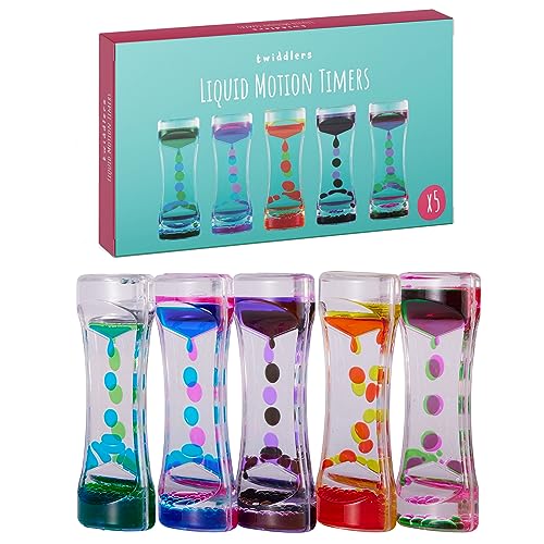 THE TWIDDLERS 5 Liquid Motion Timer, Flüssig Tropfen Sanduhr (14,5cm, 5 Farben) - Lavalampe Spiele, Klassenzimmer, Liquid Motion Bubbler Spielzeug, Oil Hourglass Geschenke für Kinder, Jungen & Mädchen von THE TWIDDLERS