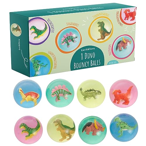 THE TWIDDLERS - 8 Dinosaurier Hüpfkugeln aus Gummi Flummibälle 4,2 cm, Kindergeburtstage, Dino-Party-Tütenfüller und Geschichtsprämien im Klassenzimmer von THE TWIDDLERS