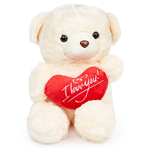 THE TWIDDLERS Großer Weißer Teddybär Plüschbär mit Herz, I Love You/Ich Liebe Dich (XL 50cm) - Geschenk für Valentinstag, Geburtstag, Muttertag & Weihnachten von THE TWIDDLERS