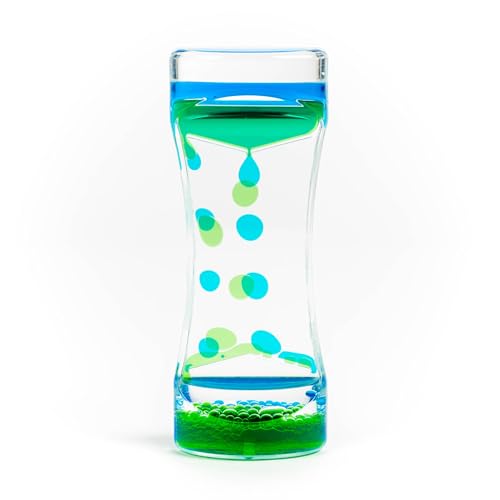 THE TWIDDLERS - Grüne Blaue Flüssigkeit Bewegung Timer Sensory Timer Sanduhr, 14cm - Kinder Wasser Blase Lava Lampe beruhigende sensorische Spielzeug für Autismus, Stressabbau, Entspannung, ADHS von THE TWIDDLERS