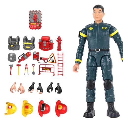 Modell Feuerwehrmann Mann Modell Figur Spielzeug Kunststoff Action Figur Spielzeug mit Zubehör Kinder Rollenspiel Figur von THINCAN