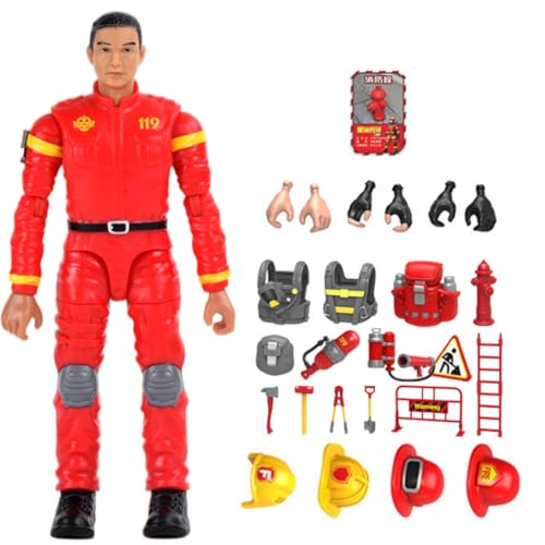 Modell Feuerwehrmann Mann Modell Figur Spielzeug Kunststoff Action Figur Spielzeug mit Zubehör Kinder Rollenspiel Figur von THINCAN