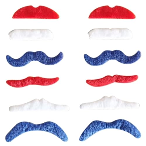 THINCAN 1-48Pcs Fake Beards Mustache Set, White Black Redness Green Blue Mustaches Self Adhesive Mustaches for Women Men Cosplay von THINCAN