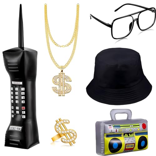 THINCAN 80er 90er Rapper Kostüm Set Für Männer Frauen 80er 90er Hip Hop Kostümzubehör Brille Halskette Eimer Radio THINCAN 80er 90er Rapper Kostüm Set Für Männer Frauen 80er 90er Hip Hop Kostümzubehör Brille Halskette Eimer Radio von THINCAN