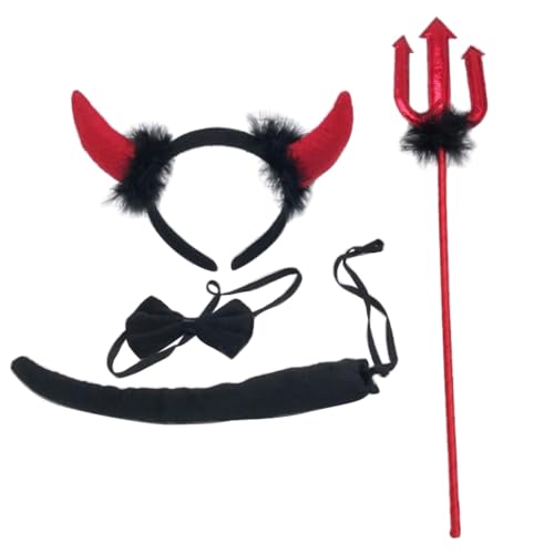 THINCAN Demo Costume Accessories Halloween Stage Props Bowtie Horn Headband Red Fork von THINCAN