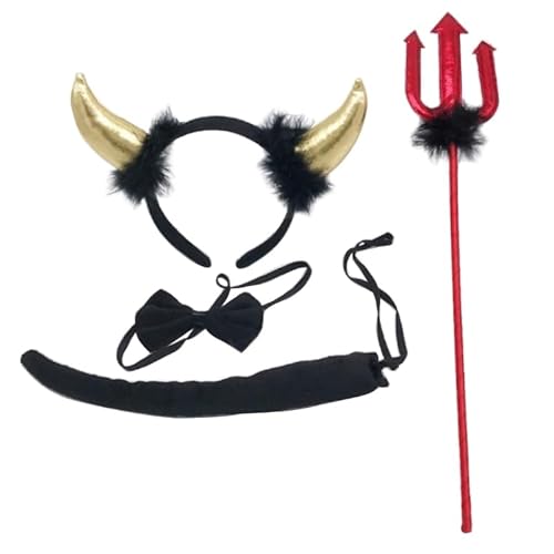 THINCAN Demo Costume Accessories Halloween Stage Props Bowtie Horn Headband Red Fork von THINCAN