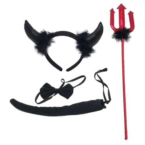 THINCAN Demo Costume Accessories Halloween Stage Props Bowtie Horn Headband Red Fork von THINCAN