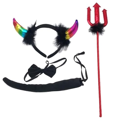 THINCAN Demo Costume Accessories Halloween Stage Props Bowtie Horn Headband Red Fork von THINCAN