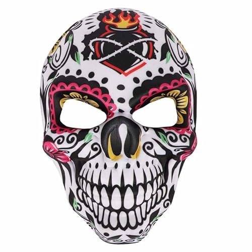 THINCAN Gruselige Maske mit Totenkopf-Aufdruck, mexikanische Tag der Toten-Maske, Halloween-Kostümmaske, Halloween-Maskenball-Kostümzubehör von THINCAN