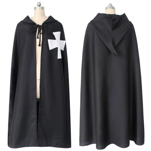 THINCAN Halloween Cosplay Cloak Medieval Cosplay Cape White/Black Hoodie Cloak von THINCAN