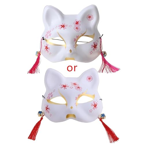 THINCAN Japanese Animal for Cat Half Face Mask Hand-Painted Cosplay Anime Masquerade Cos von THINCAN