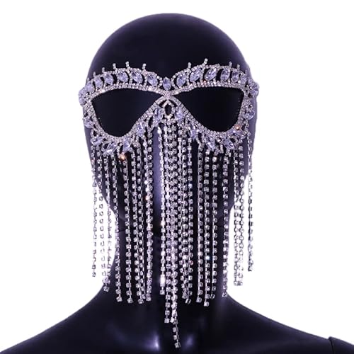 THINCAN Kristall lange Quaste Maskerade Maske Schleier Gesicht Kette Bauchtanz Gesicht Schmuck von THINCAN