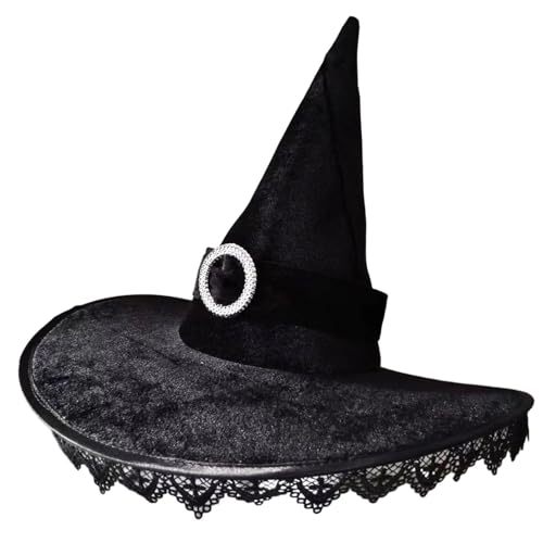 THINCAN Moderner Halloween-Hexenhut mit Spitzenbesatz für Damen, Halloween, Bühnenauftritte, Festival, Karneval, Party, Cosplay von THINCAN