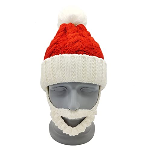 Unisex Erwachsene Kinder Bart Santa Beanie Cap Weihnachten Strickmütze Cosplay Kostüm von THINCAN