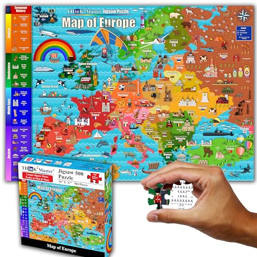 Think2Master Puzzle mit bunten Europa-Karten, 500 Teile, für Kinder ab 12 Jahren, Jugendliche, Erwachsene und Familien. Tolles Geschenk, um das Interesse an der europäischen Karte zu wecken. Größe: von THINK2MASTER