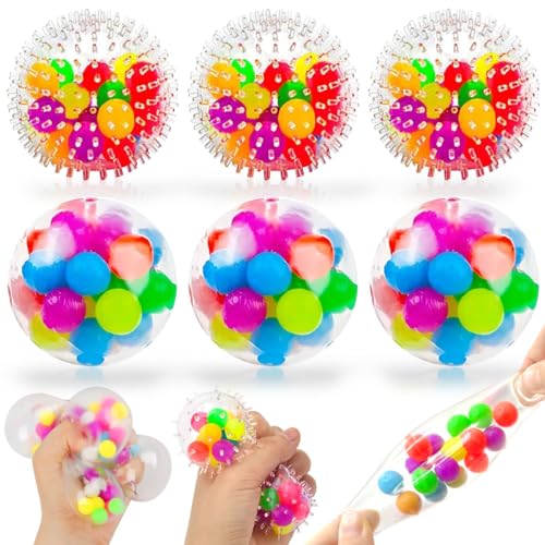 Anti Stress Spielzeug Bälle, 6 Stück Mesh Stressbälle, 6 cm Bunte Knautschball Kinder, Weich Antistressball Kinder Set, Squishy Ball zum Entspannen für Angst Abbauen und Beruhigung von THMSLYN