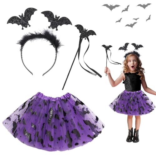 THMSLYN Hexenkostüm Mädchen, Halloween Hexenrock Kinder, Mädchen Hexen Kostüm mit Haarband und Zauberstab, Hexe Zauberer Kleid Kinder für Karneval Halloween Fasching Cosplay Party von THMSLYN