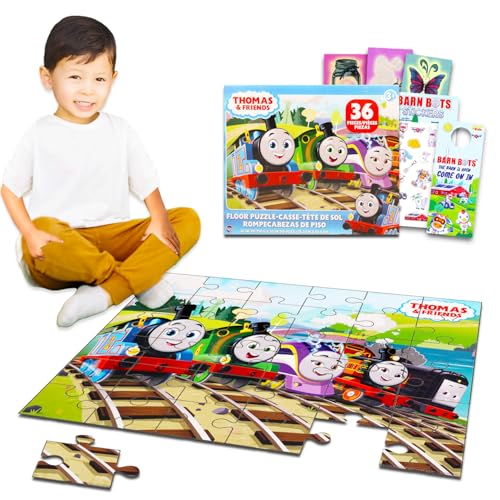 Thomas der Zug Bodenpuzzle für Kinder, Kleinkinder – Bundle mit 36 Teilen Thomas und seine Freunde Bodenpuzzle, Aufkleber, Tattoos, mehr | Thomas der Zug Spielzeug für Jungen von THOMAS & FRIENDS