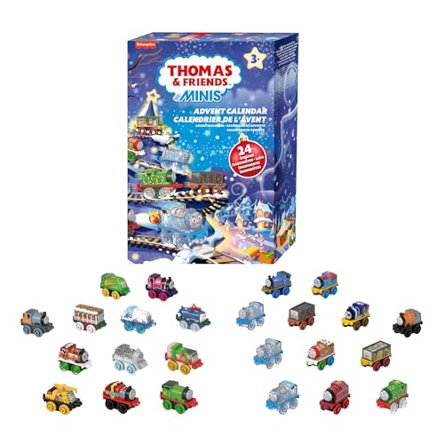 Thomas & seine Freunde MINIS Adventskalender 2024, Weihnachtsgeschenk, 24 Miniatur-Spielzeugloks und -fahrzeuge für Kinder ab 3 Jahren, HWB49 von THOMAS & FRIENDS