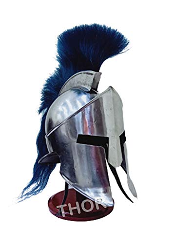 THOR INSTRUMENTS König Leonidas Mittelalterliches griechisches Kostüm Rüstung Helm 300 Film Blaue Feder W/Ständer Rustikale Vintage Wohnkultur Geschenke von THOR INSTRUMENTS