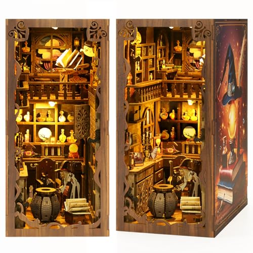 THRIVINGIVAN Book Nook Kit für Erwachsene, Miniaturmodellbau, Puppenhaus-Set, 3D-Holzpuzzle mit Sensor, LED-Licht für Bücherregal, Buchstütze, Dekoration, Erwachsene, Teenager, Basteln (Magic von THRIVINGIVAN