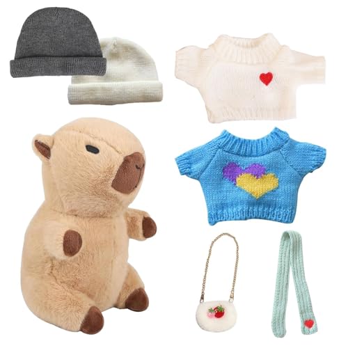 Capybara-Plüschtier Mit 6 Stück Kleidung Und Accessoires, 30 cm Niedliches Capybara-Plüschtier Verkleidetes Capybara-Plüschtier Geburtstagsgeschenke for Jungen Und Mädchen(Style 1) von THUCHENYUC