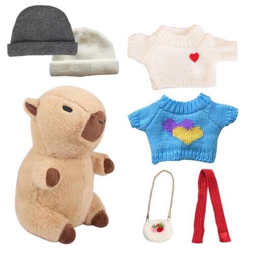 Capybara-Plüschtier Mit 6 Stück Kleidung Und Accessoires, 30 cm Niedliches Capybara-Plüschtier Verkleidetes Capybara-Plüschtier Geburtstagsgeschenke for Jungen Und Mädchen(Style 3) von THUCHENYUC