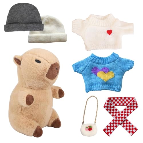 Capybara-Plüschtier Mit 6 Stück Kleidung Und Accessoires, 30 cm Niedliches Capybara-Plüschtier Verkleidetes Capybara-Plüschtier Geburtstagsgeschenke for Jungen Und Mädchen(Style 4) von THUCHENYUC