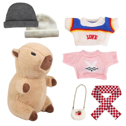 Capybara-Plüschtier Mit 6 Stück Kleidung Und Accessoires, 30 cm Niedliches Capybara-Plüschtier Verkleidetes Capybara-Plüschtier Geburtstagsgeschenke for Jungen Und Mädchen(Style 5) von THUCHENYUC