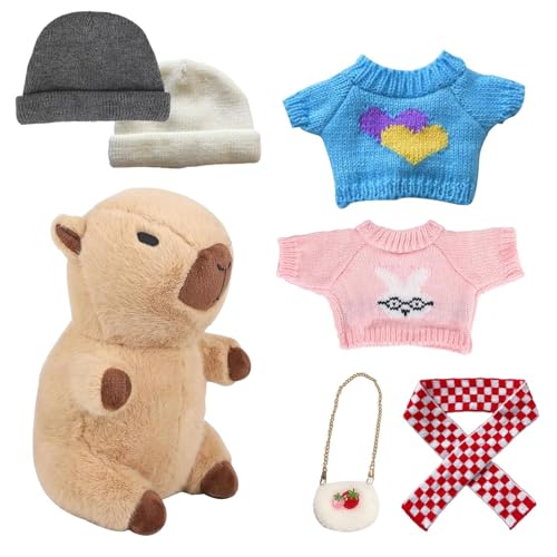 Capybara-Plüschtier Mit 6 Stück Kleidung Und Accessoires, 30 cm Niedliches Capybara-Plüschtier Verkleidetes Capybara-Plüschtier Geburtstagsgeschenke for Jungen Und Mädchen(Style 6) von THUCHENYUC